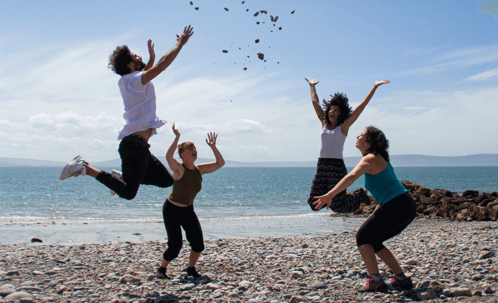 European Solidarity Corps volunteers with Galway Community Circus jumping in the air