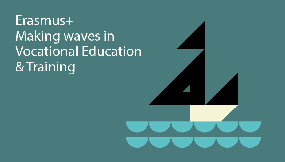 Decorative Image for Erasmus+ Vocational Education and Training which reads 'Making Waves in Vocational Education and Training'